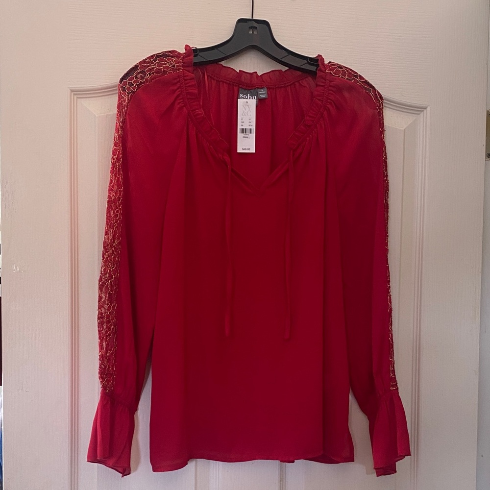 SoHo New York & Company Red Lace Blouse